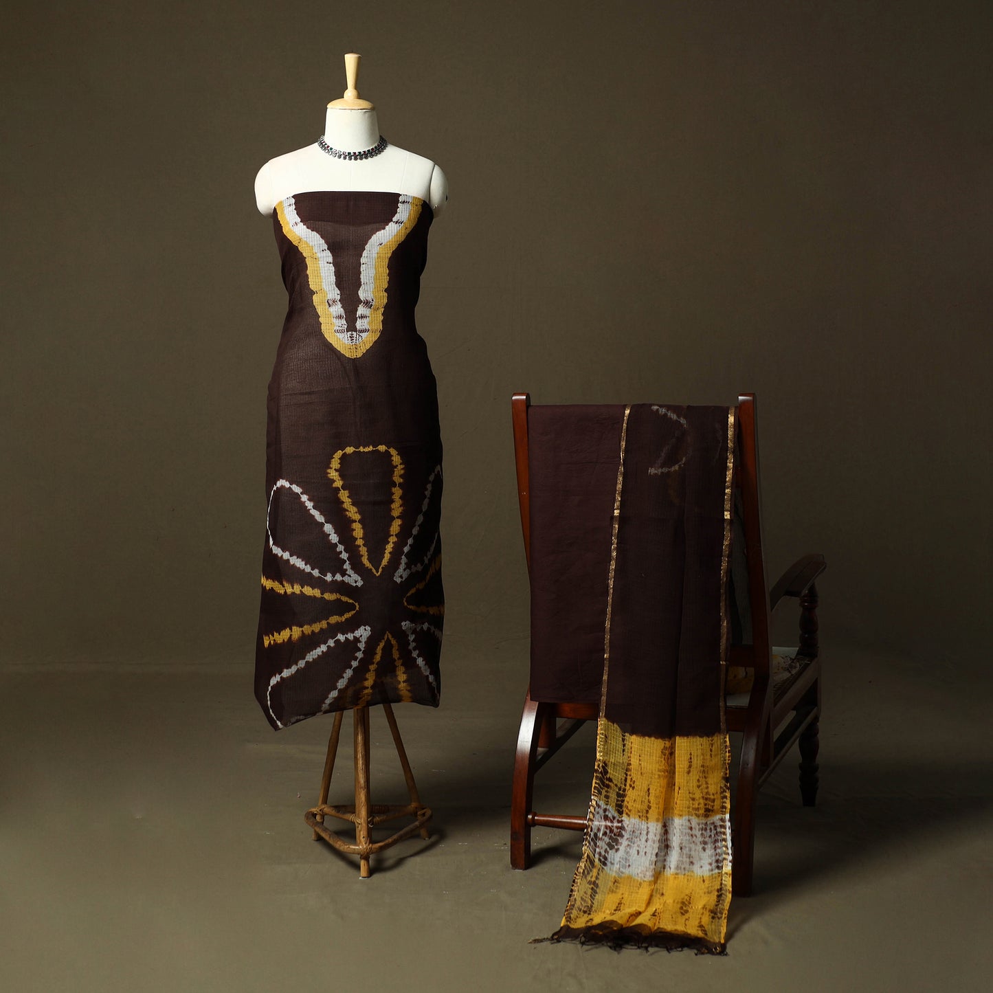 Kota Doria Cotton Shibori Tie-Dye 3pc Unstitched Dress Material 19