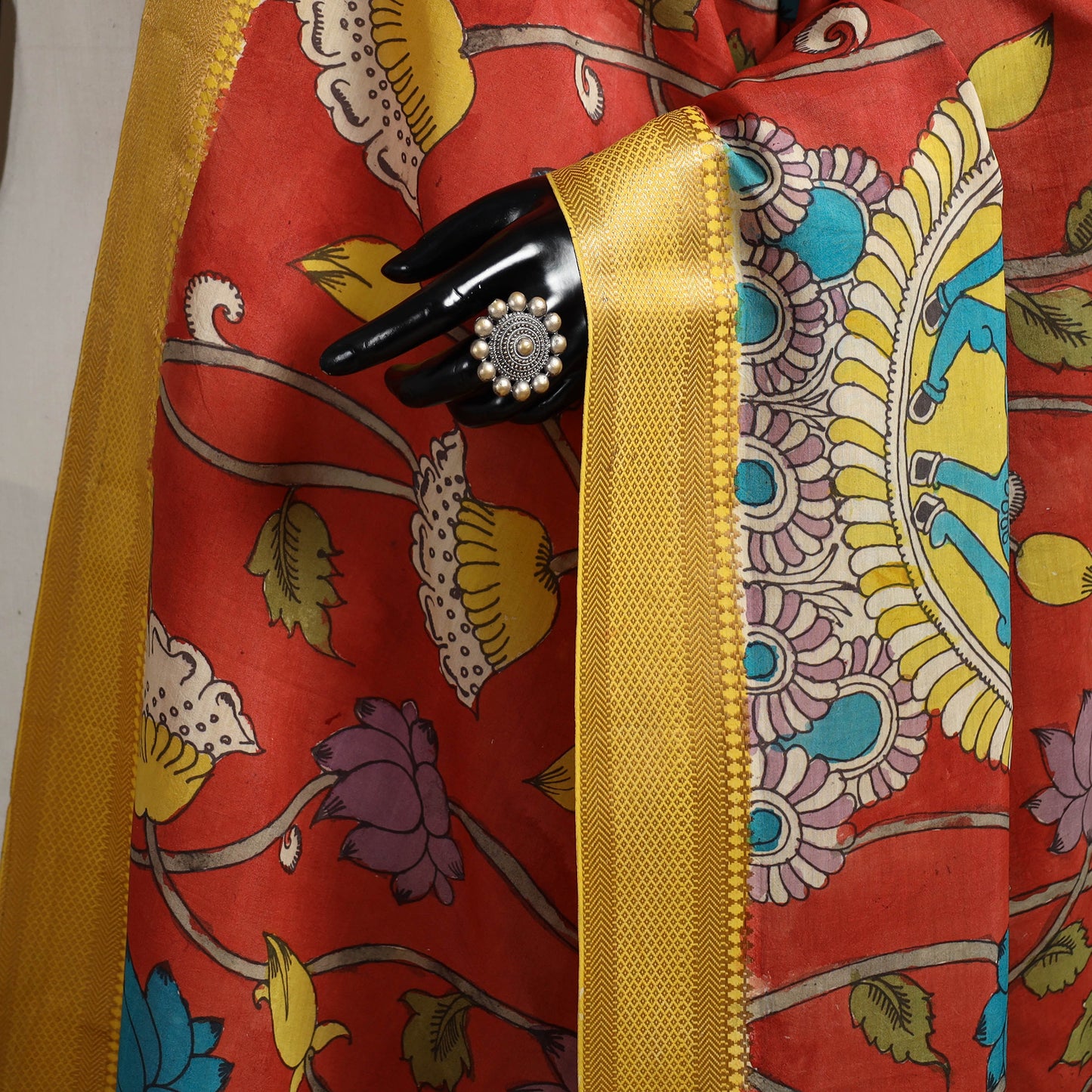 Srikalahasti Pen Work Kalamkari Bangalore Silk Figure Handpainted Dupatta 54