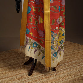 Srikalahasti Pen Work Kalamkari Bangalore Silk Figure Handpainted Dupatta 54