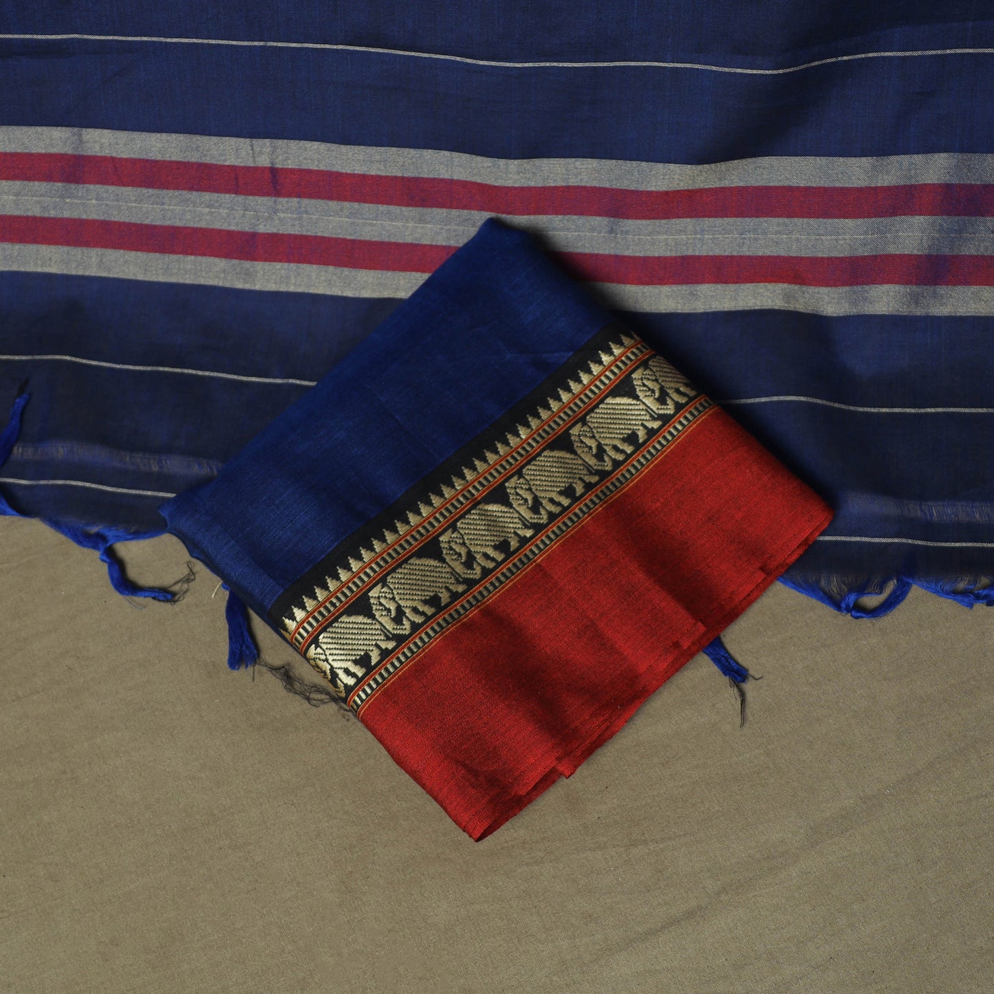 Blue - Dharwad Woven Mercerised Cotton 3pc Unstitched Dress Material Suit Set 73