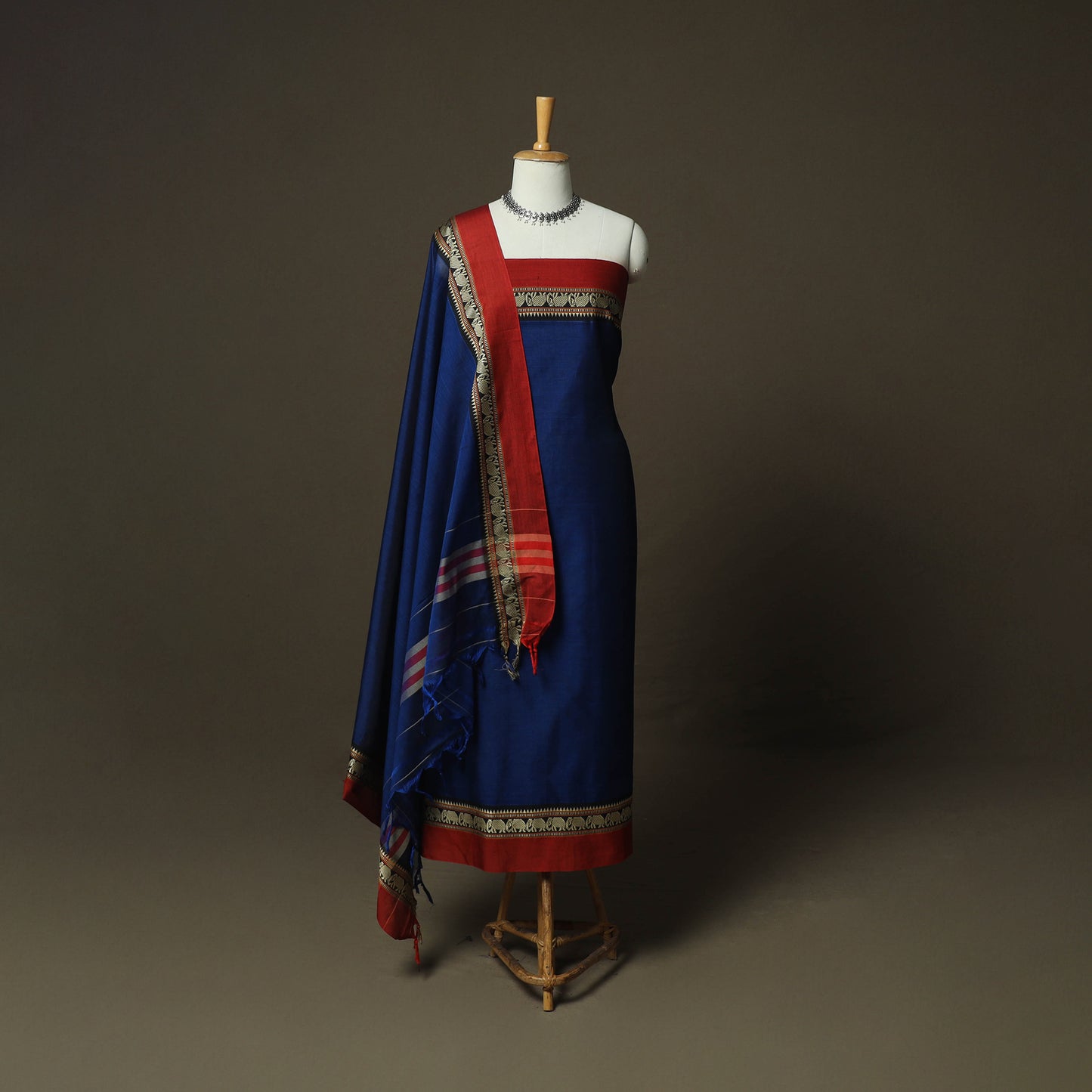 Blue - Dharwad Woven Mercerised Cotton 3pc Unstitched Dress Material Suit Set 73
