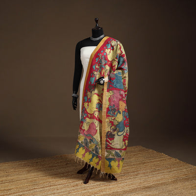 Srikalahasti Pen Work Kalamkari Bangalore Silk Figure Handpainted Dupatta 56