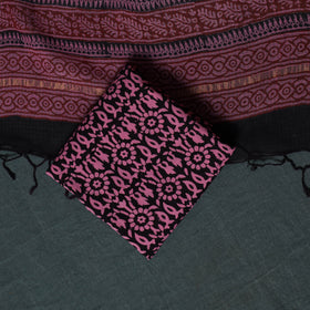 Bagh Hand Block Print Natural Dyed Kota Doria Cotton 3pc Unstitched Dress Material Suit Set 40