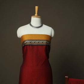 Red - Dharwad Woven Mercerised Cotton 3pc Unstitched Dress Material Suit Set 74