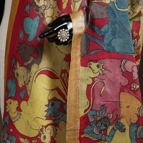 Srikalahasti Pen Work Kalamkari Bangalore Silk Figure Handpainted Dupatta 56