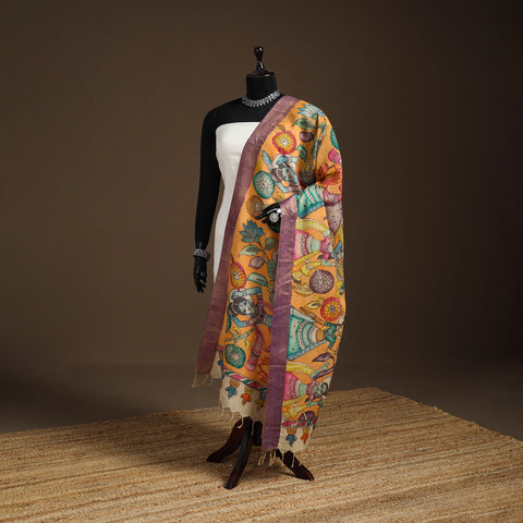 Srikalahasti Pen Work Kalamkari Bangalore Silk Figure Handpainted Dupatta 57