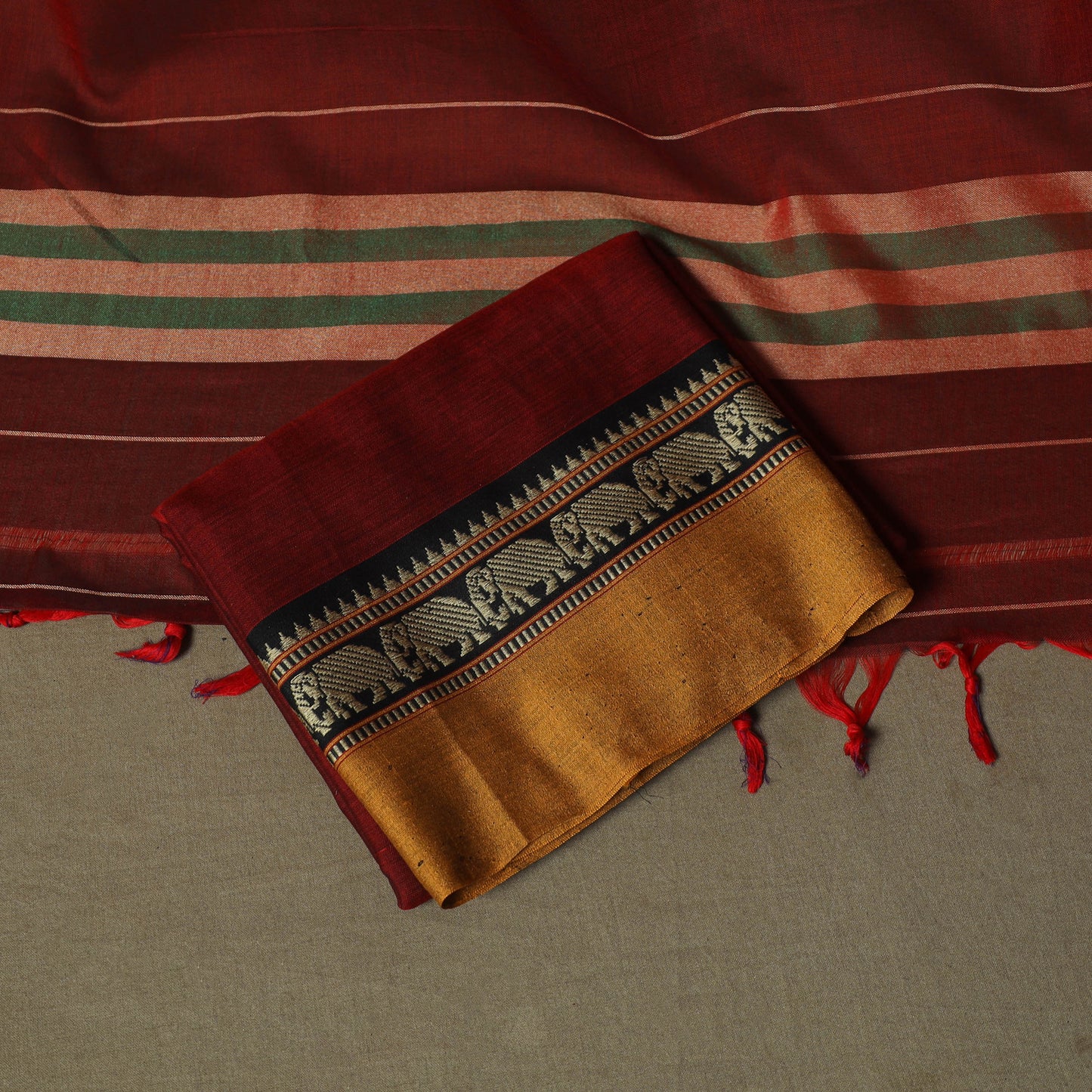 Red - Dharwad Woven Mercerised Cotton 3pc Unstitched Dress Material Suit Set 74