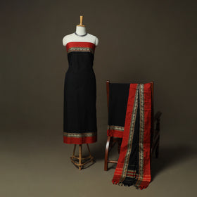 Black - Dharwad Woven Mercerised Cotton 3pc Unstitched Dress Material Suit Set 75