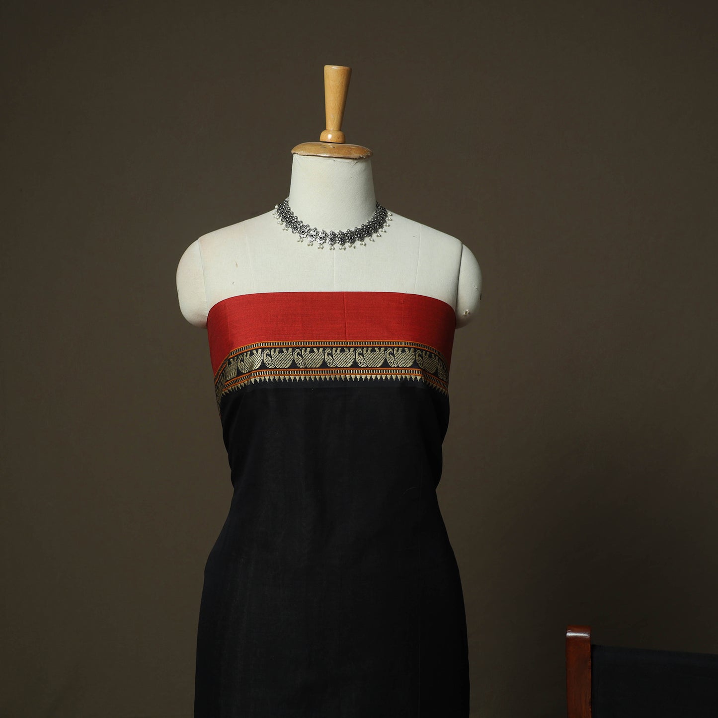 Black - Dharwad Woven Mercerised Cotton 3pc Unstitched Dress Material Suit Set 75