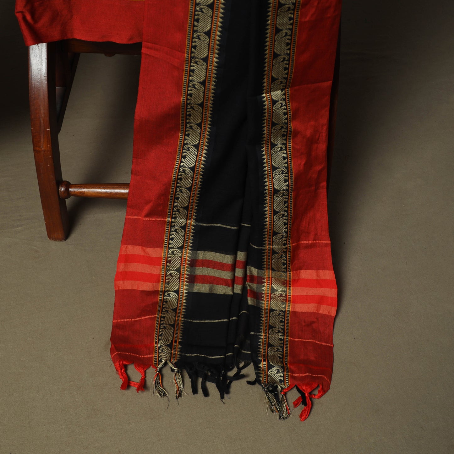 Black - Dharwad Woven Mercerised Cotton 3pc Unstitched Dress Material Suit Set 75