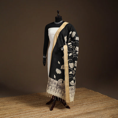 Srikalahasti Pen Work Kalamkari Bangalore Silk Figure Handpainted Dupatta 58
