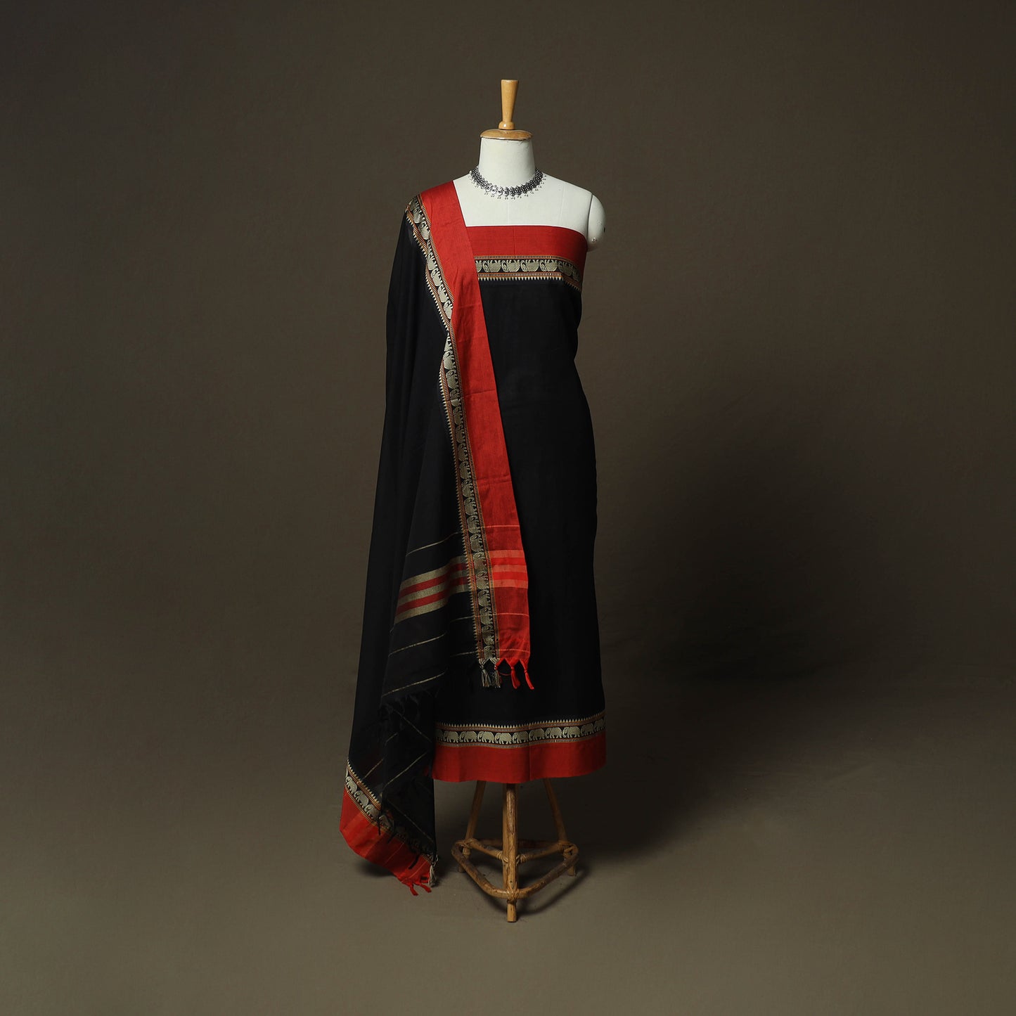 Black - Dharwad Woven Mercerised Cotton 3pc Unstitched Dress Material Suit Set 75