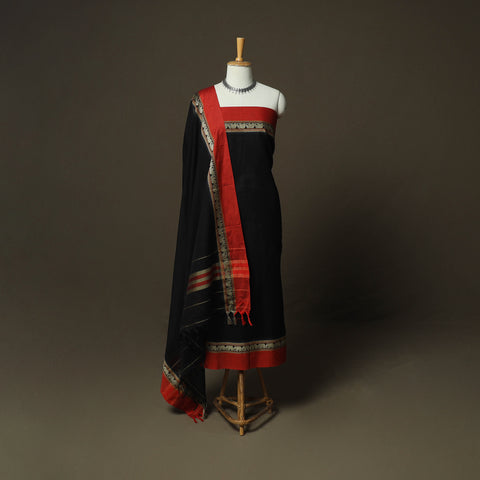 Black - Dharwad Woven Mercerised Cotton 3pc Unstitched Dress Material Suit Set 75
