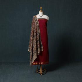 Mangalagiri Handwoven 2pc Cotton Unstitched Dress Material Kurta Set with Jewellery 01
