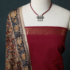 Mangalagiri Handwoven 2pc Cotton Unstitched Dress Material Kurta Set with Jewellery 01