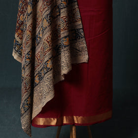 Mangalagiri Handwoven 2pc Cotton Unstitched Dress Material Kurta Set with Jewellery 01