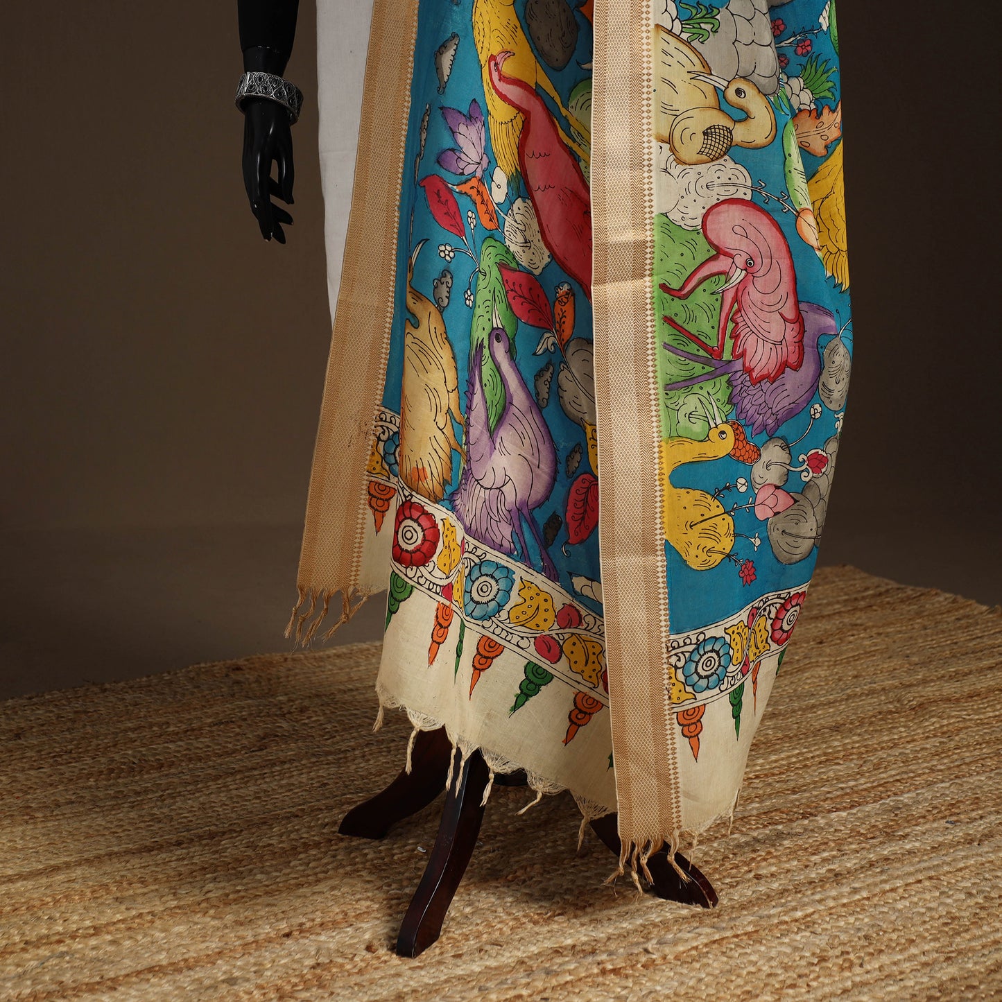 Srikalahasti Pen Work Kalamkari Bangalore Silk Figure Handpainted Dupatta 59