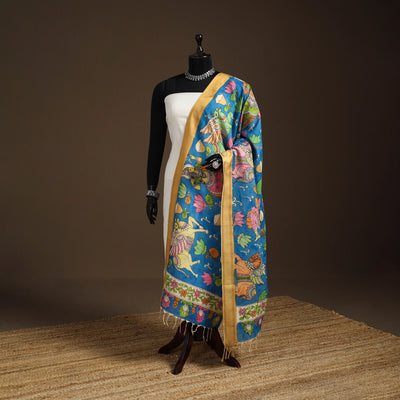 Srikalahasti Pen Work Kalamkari Bangalore Silk Figure Handpainted Dupatta 60