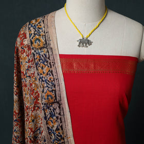 Mangalagiri Handwoven 2pc Cotton Unstitched Dress Material Kurta Set with Jewellery 02