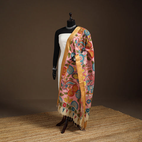 Srikalahasti Pen Work Kalamkari Bangalore Silk Figure Handpainted Dupatta 61