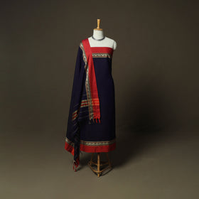 Blue - Dharwad Woven Mercerised Cotton 3pc Unstitched Dress Material Suit Set 77
