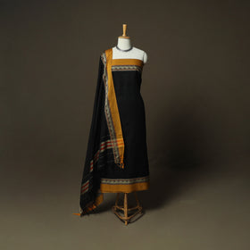 Black - Dharwad Woven Mercerised Cotton 3pc Unstitched Dress Material Suit Set 78