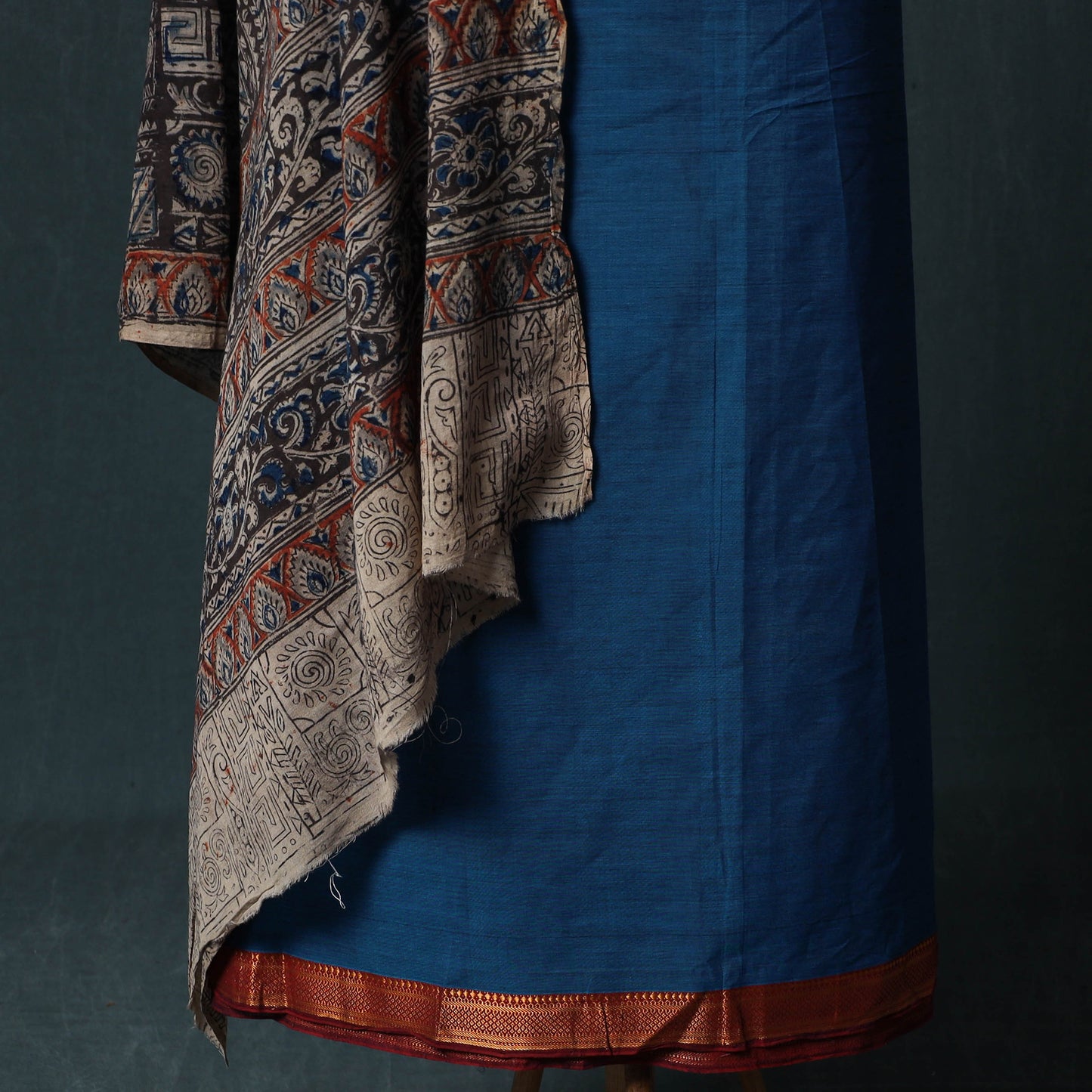 Mangalagiri Handwoven 2pc Cotton Unstitched Dress Material Kurta Set with Jewellery 04