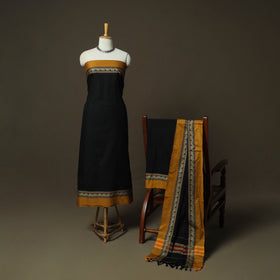 Black - Dharwad Woven Mercerised Cotton 3pc Unstitched Dress Material Suit Set 78