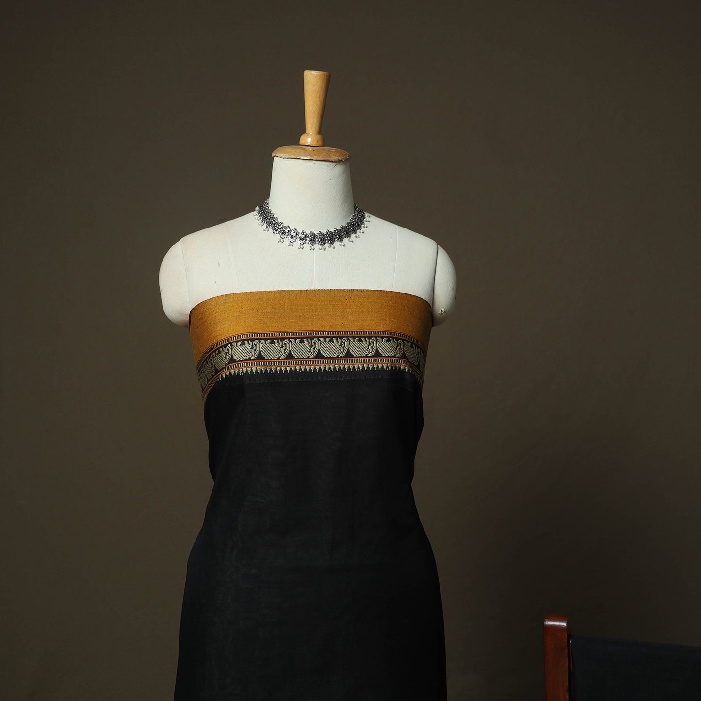 Black - Dharwad Woven Mercerised Cotton 3pc Unstitched Dress Material Suit Set 78