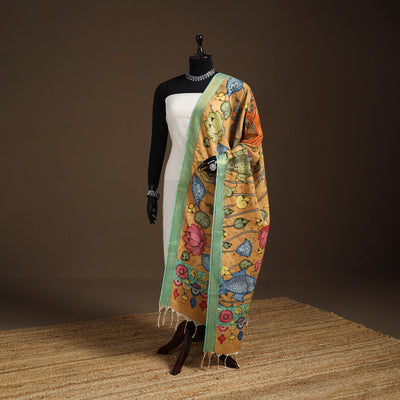 Srikalahasti Pen Work Kalamkari Bangalore Silk Figure Handpainted Dupatta 63