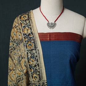 Mangalagiri Handwoven 2pc Cotton Unstitched Dress Material Kurta Set with Jewellery 03