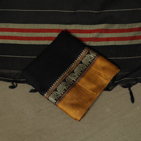 Black - Dharwad Woven Mercerised Cotton 3pc Unstitched Dress Material Suit Set 78