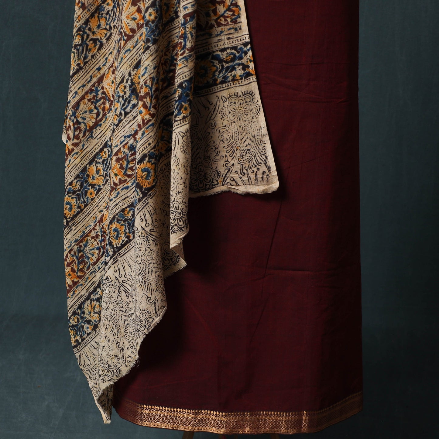 Mangalagiri Handwoven 2pc Cotton Unstitched Dress Material Kurta Set with Jewellery 05