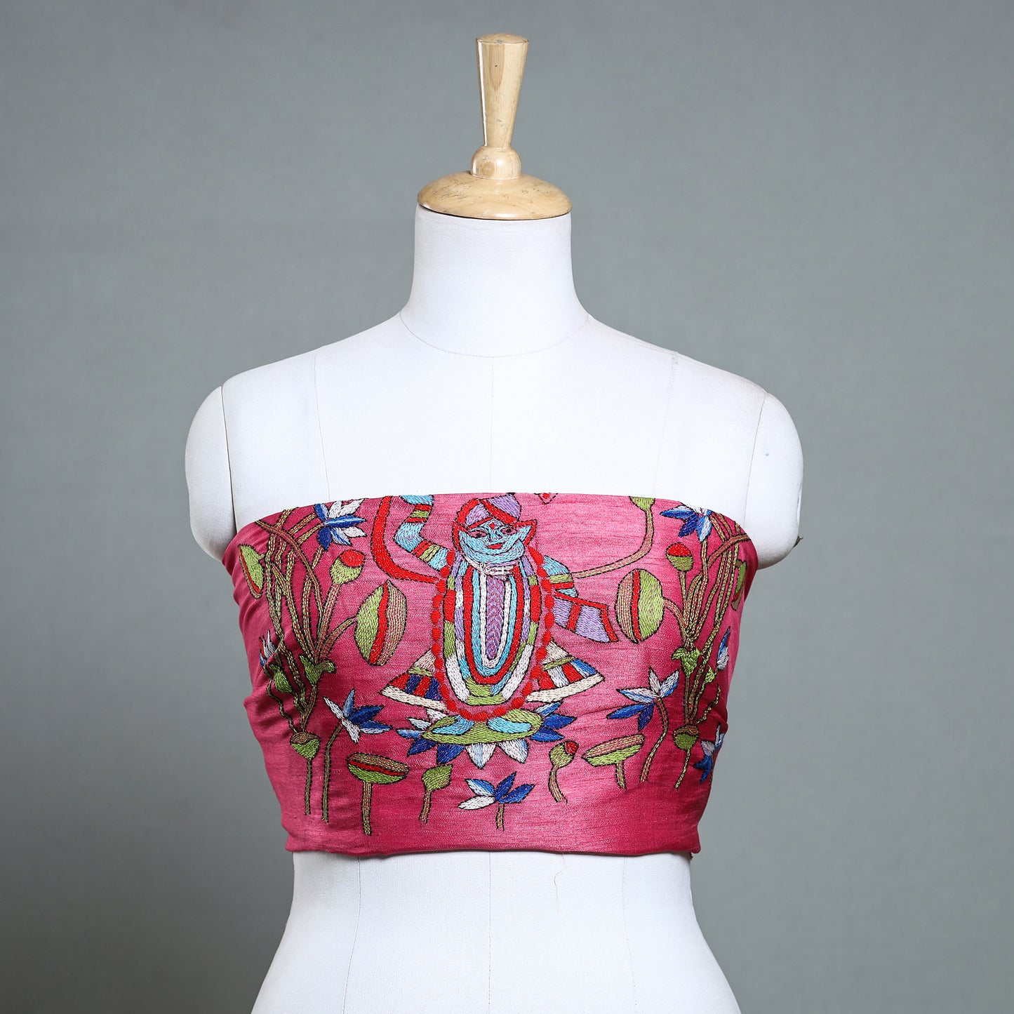 Pink - Bengal Kantha Embroidery Silk Blouse Piece