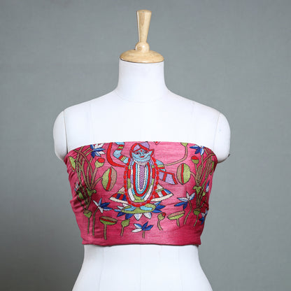 Pink - Bengal Kantha Embroidery Silk Blouse Piece