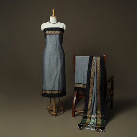Grey - Dharwad Woven Mercerised Cotton 3pc Unstitched Dress Material Suit Set 80