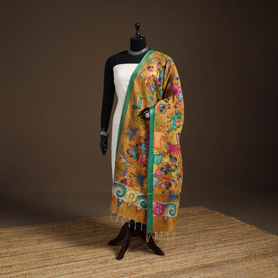 Srikalahasti Pen Work Kalamkari Bangalore Silk Figure Handpainted Dupatta 66