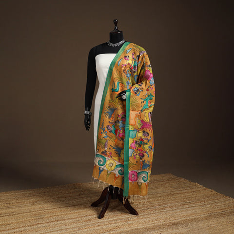 Srikalahasti Pen Work Kalamkari Bangalore Silk Figure Handpainted Dupatta 66