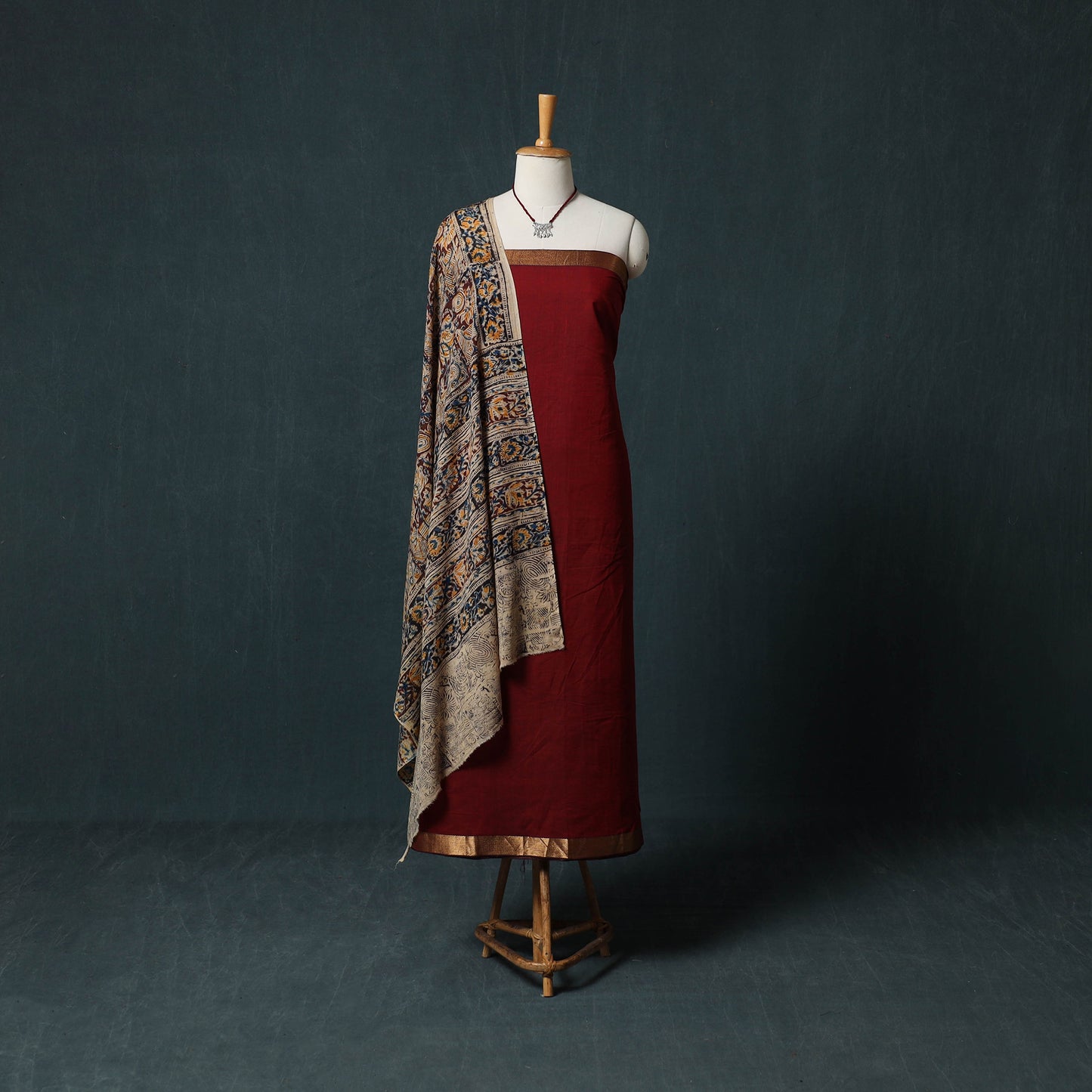 Mangalagiri Handwoven 2pc Cotton Unstitched Dress Material Kurta Set with Jewellery 06
