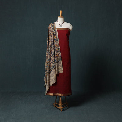 Mangalagiri Handwoven 2pc Cotton Unstitched Dress Material Kurta Set with Jewellery 06