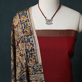 Mangalagiri Handwoven 2pc Cotton Unstitched Dress Material Kurta Set with Jewellery 06