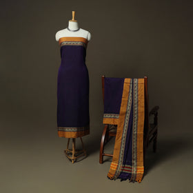 Orange - Purple - Dharwad Woven Mercerised Cotton 3pc Unstitched Dress Material Suit Set 81