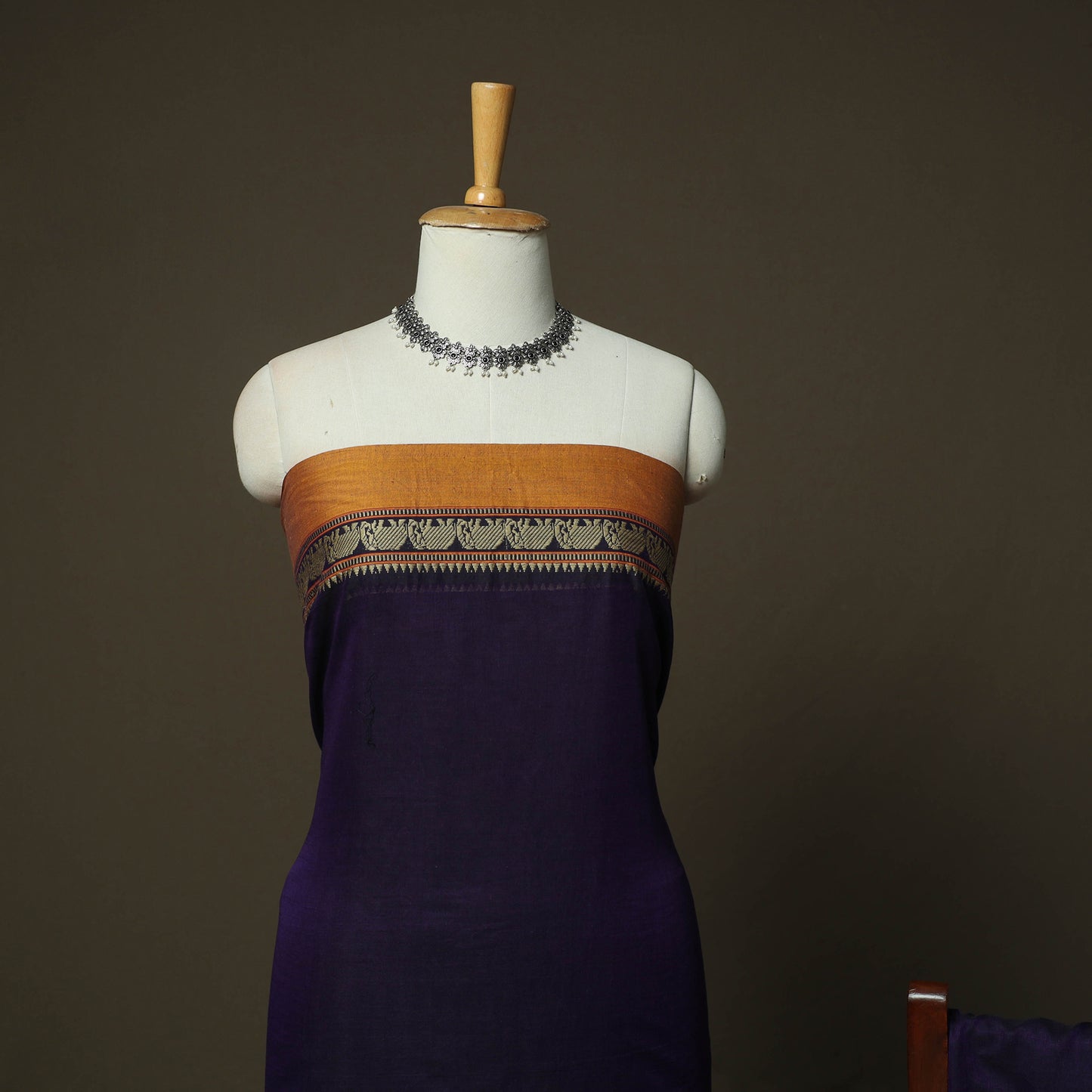 Orange - Purple - Dharwad Woven Mercerised Cotton 3pc Unstitched Dress Material Suit Set 81