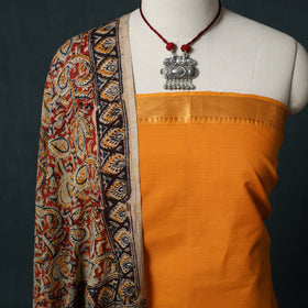 Mangalagiri Handwoven 2pc Cotton Unstitched Dress Material Kurta Set with Jewellery 07