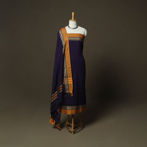 Purple - Dharwad Woven Mercerised Cotton 3pc Unstitched Dress Material Suit Set 81