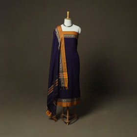 Orange - Purple - Dharwad Woven Mercerised Cotton 3pc Unstitched Dress Material Suit Set 81