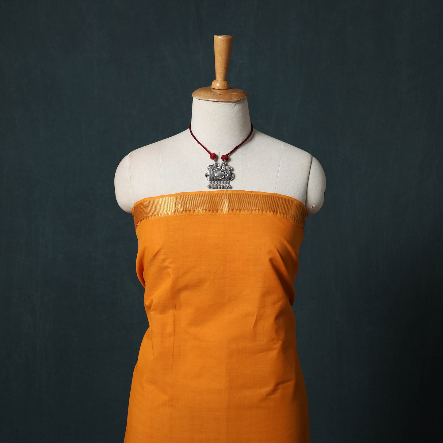 Mangalagiri Handwoven 2pc Cotton Unstitched Dress Material Kurta Set with Jewellery 07
