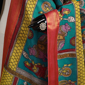 Srikalahasti Pen Work Kalamkari Bangalore Silk Figure Handpainted Dupatta 68
