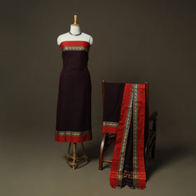 Maroon - Dharwad Woven Mercerised Cotton 3pc Unstitched Dress Material Suit Set 82