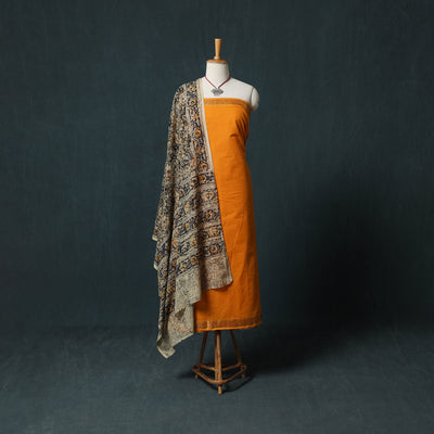 Mangalagiri Handwoven 2pc Cotton Unstitched Dress Material Kurta Set with Jewellery 08